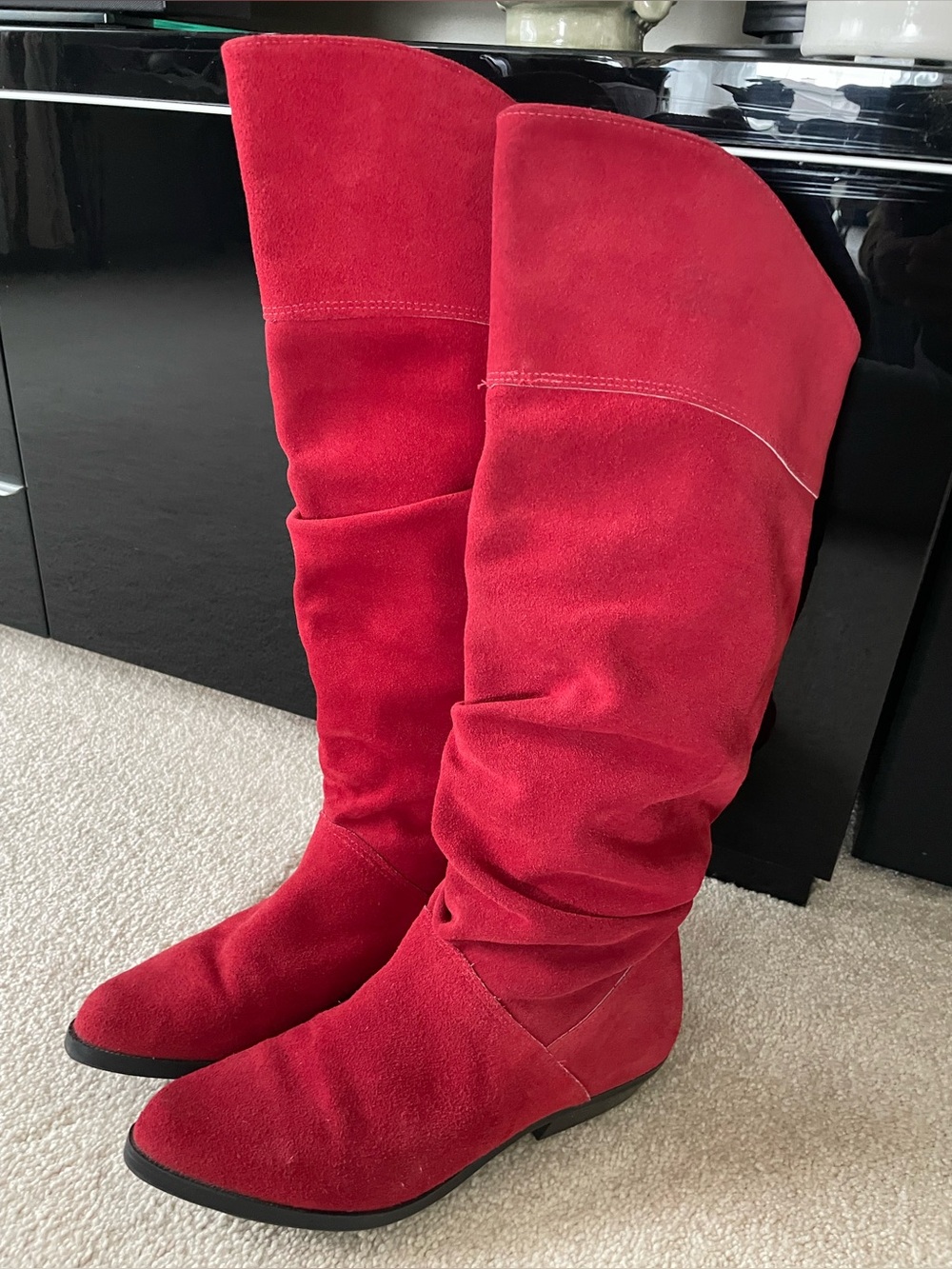 Women's Red Suede Knee-High Boots